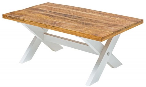 Casa Padrino Landhausstil Couchtisch Naturfarben / Wei� 110 x 60 x H. 45 cm - Handgefertigter Massivholz Wohnzimmertisch - Wohnzimmer M�bel im Landhausstil