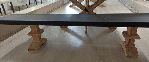 Casa Padrino Landhausstil Eichenholz Sitzbank Schwarz / Naturfarben 300 x 40 x H. 45 cm - Rustikale Massivholz Bank - Rustikale Massivholz Mbel - Landhausstil Mbel