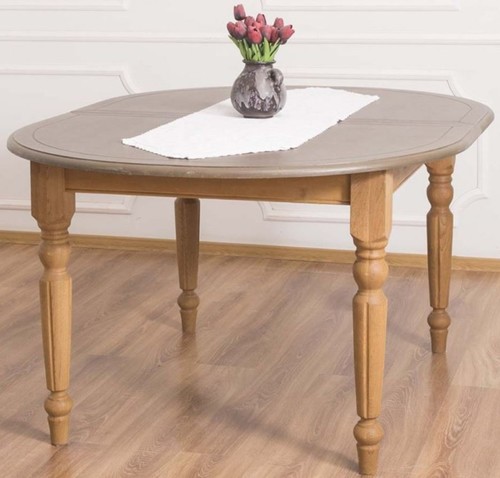 Casa Padrino Landhausstil Esstisch Grau / Hellbraun 160 x 120 x H. 78 cm - Ovaler massivholz K�chentisch mit Eichenholz Tischplatte