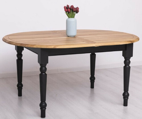 Casa Padrino Landhausstil Esstisch Naturfarben / Schwarz 160-200 x 120 x H. 78 cm - Ovaler ausziehbarer massivholz K�chentisch mit Eichenholz Tischplatte - Esszimmer M�bel im Landhausstil