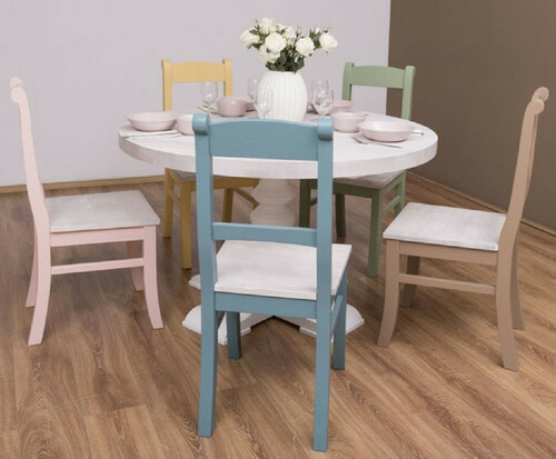 Casa Padrino Landhausstil Esszimmer M�bel Set Hellgrau / Bunt - 1 Esstisch & 5 Esszimmerst�hle - Massivholz Esszimmer M�bel - Landhausstil M�bel