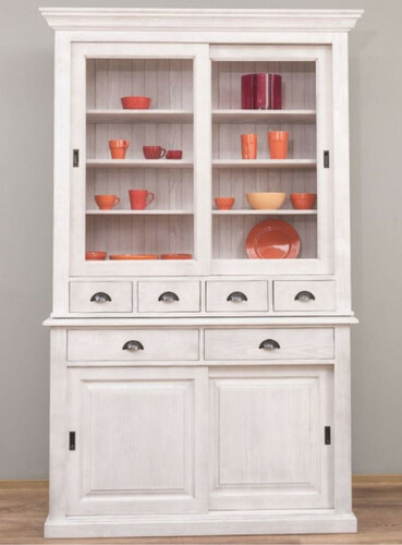 Casa Padrino Landhausstil Esszimmerschrank Hellgrau 142 x 48 x H. 225 cm - Massivholz K�chenschrank - Landhausstil Esszimmer M�bel