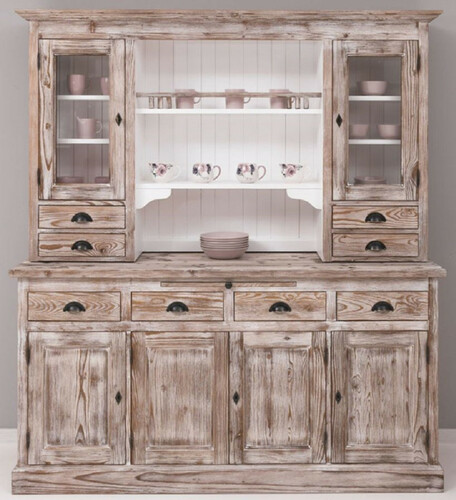 Casa Padrino Landhausstil Esszimmerschrank Braun / Wei� 180 x 50 x H. 197 cm - Massivholz K�chenschrank - Esszimmerm�bel im Landhausstil - Landhausstil Esszimmer Einrichtung