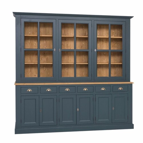 Casa Padrino Landhausstil Esszimmer Schrank Dunkelblau / Naturfarben 245 cm - Esszimmer M�bel