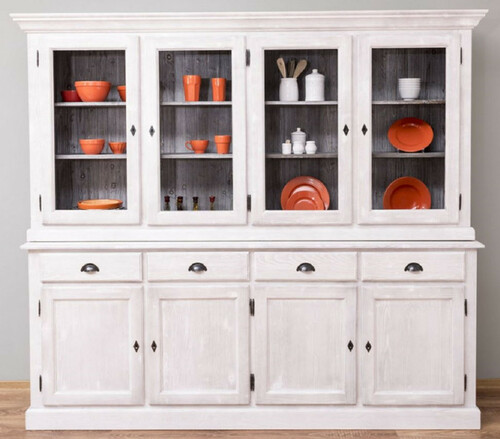 Casa Padrino Landhausstil Esszimmerschrank Hellgrau / Grau 230 x 45 x H. 200 cm - Massivholz K�chenschrank - Esszimmer M�bel im Landhausstil - Landhausstil Esszimmer Einrichtung