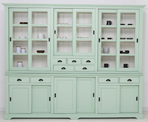 Casa Padrino Landhausstil Esszimmerschrank Mintgr�n / Wei� 280 x 55 x H. 225 cm - Massivholz K�chenschrank - Esszimmer M�bel im Landhausstil - Landhausstil Esszimmer Einrichtung