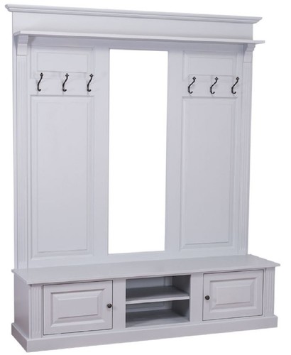 Casa Padrino Landhausstil Garderobe Grau 180 x 41 x H. 210 cm - Massivholz Garderobenschrank mit Spiegel - Landhausstil Garderobenm�bel