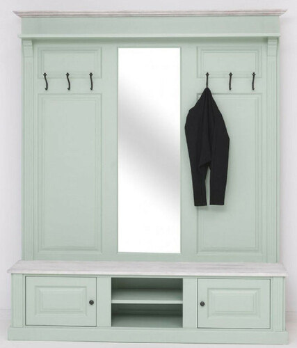 Casa Padrino Landhausstil Garderobe Mintgr�n / Grau 180 x 41 x H. 210 cm - Massivholz Garderobenschrank mit Spiegel - Massivholz Garderobenm�bel - Landhausstil Garderobenm�bel