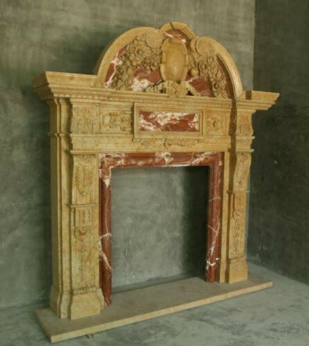 Casa Padrino Luxus Barock Kaminumrandung Beige / Rot 250 x 42 x H. 235 cm - Prunkvolle Kaminumrandung aus hochwertigem Marmor - Barock M�bel