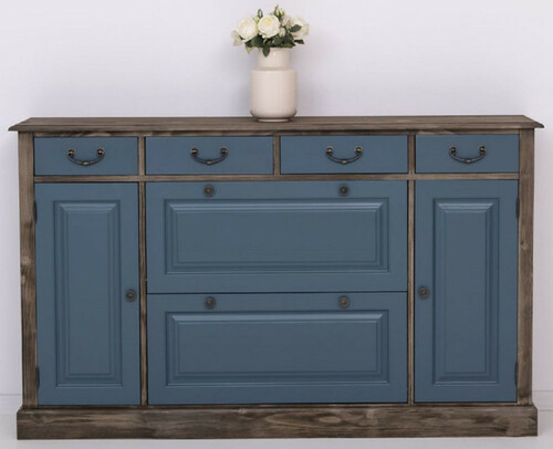 Casa Padrino Landhausstil Kommode Blau / Schwarz 176 x 35 x H. 105 cm - Massivholz Schrank mit 6 Schubladen und 2 T�ren - Landhausstil M�bel - M�bel im Landhausstil - Landhausstil Einrichtung