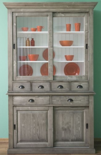 Casa Padrino Landhausstil K�chenschrank Grau / Wei� 142 x 48 x H. 225 cm - 2 Teiliger Schrank mit 4 Schiebet�ren und 6 Schubladen - Landhausstil K�chenm�bel