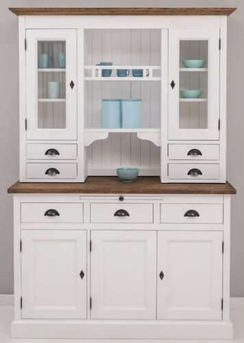 Casa Padrino Landhausstil K�chenschrank Wei� / Braun 138 x 50 x H. 197 cm - 2 Teiliger K�chenschrank mit 5 T�ren und 7 Schubladen - Landhausstil K�chenm�bel