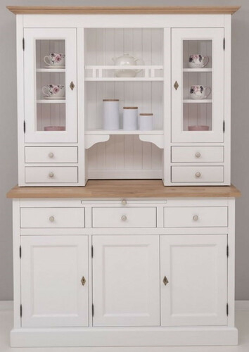 Casa Padrino Landhausstil K�chenschrank Wei� / Naturfarben 138 x 50 x H. 197 cm - 2 Teiliger K�chenschrank mit 5 T�ren und 7 Schubladen - Landhausstil K�chenm�bel