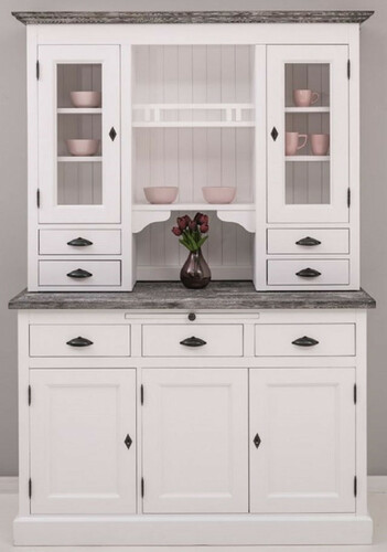 Casa Padrino Landhausstil K�chenschrank Wei� / Dunkelgrau 138 x 50 x H. 197 cm - 2 Teiliger K�chenschrank mit 5 T�ren und 7 Schubladen - Landhausstil K�chenm�bel