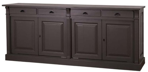 Casa Padrino Landhausstil K�chenschrank mit 4 T�ren und 4 Schubladen Schwarz 219 x 51 x H. 90 cm - Massivholz Schrank - Landhausstil M�bel