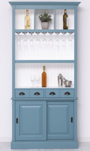 Casa Padrino Landhausstil Massivholz Barschrank Blau / Wei� 103 x 36 x H. 210 cm - Massivholz Weinschrank im Landhausstil - Massivholz Bar M�bel - Landhausstil Bar M�bel