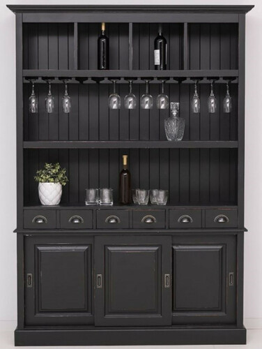 Casa Padrino Landhausstil Massivholz Barschrank Antik Schwarz 151 x 36 x H. 210 cm - Massivholz Weinschrank im Landhausstil - Massivholz Bar M�bel - Landhausstil Bar M�bel