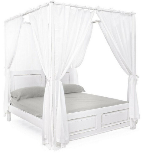 Casa Padrino Landhausstil Doppelbett Antik Wei� 175 x 209 x H. 210 cm - Massivholz Bett mit Baumwoll Vorh�ngen - Schlafzimmer M�bel im Landhausstil - Landhausstil M�bel