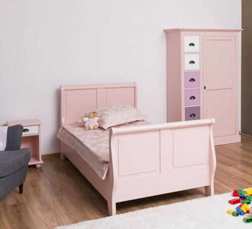 Casa Padrino Landhausstil Massivholz Kinderzimmer M�bel Set Rosa / Wei� / Lila - 1 Einzelbett & 1 Kleiderschrank & 1 Nachttisch - Landhausstil M�bel