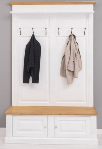 Casa Padrino Landhausstil Massivholz Garderobenschrank Wei� / Naturfarben 140 x 41 x H. 210 cm - Wand Garderobe - Flur Schrank - Flurm�bel - Garderobenm�bel - Landhausstil M�bel