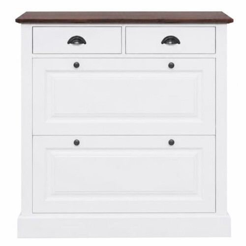 Casa Padrino Landhausstil Massivholz Schuhschrank Wei� / Dunkelbraun H. 105 cm - Massivholz M�bel - Landhausstil Garderobenm�bel