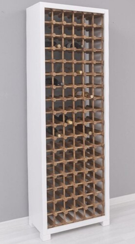 Casa Padrino Landhausstil Massivholz Weinschrank Wei� / Naturfarben 68 x 35 x H. 200 cm - Massivholz Weinregal im Landhausstil - Massivholz Bar M�bel - Landhausstil Bar M�bel