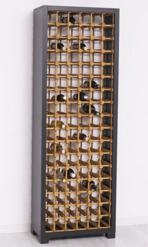 Casa Padrino Landhausstil Massivholz Weinschrank Schwarz / Naturfarben 68 x 35 x H. 200 cm - Massivholz Weinregal im Landhausstil - Massivholz Bar M�bel - Landhausstil Bar M�bel