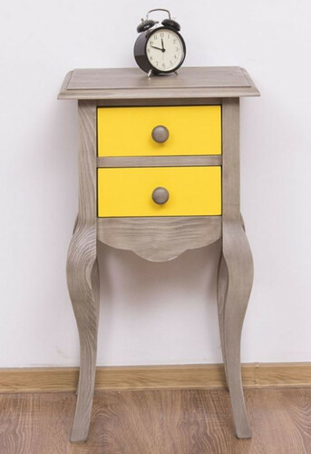 Casa Padrino Landhausstil Beistelltisch Hellgrau / Gelb 40 x 34 x H. 70 cm - Massivholz Nachttisch - Kleine Schlafzimmer Kommode mit 2 Schubladen - Landhausstil M�bel