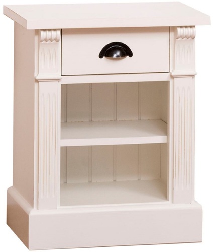 Casa Padrino Landhausstil Nachttisch mit Schublade und Regal Cremefarben 49 x 33 x H. 60 cm - Massivholz Nachtkommode - Nachtschrank - Landhausstil Schlafzimmerm�bel