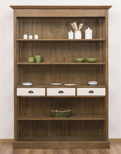 Casa Padrino Landhausstil Regalschrank Braun / Wei� 140 x 39 x H. 197 cm - Landhausstil Schrank mit 3 Schubladen - Massivholz K�chenschrank - Landhausstil M�bel