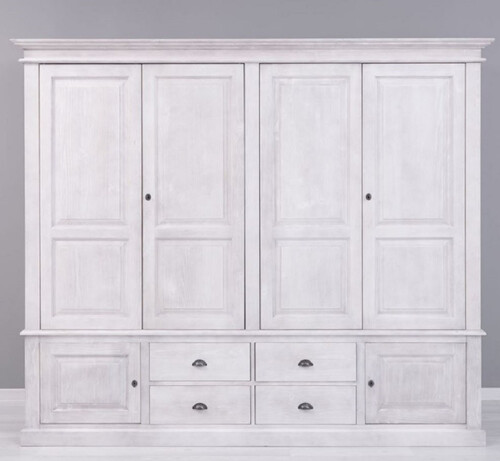 Casa Padrino Landhausstil Schlafzimmerschrank Hellgrau 232 x 59 x H. 197 cm - Massivholz Kleiderschrank mit 6 T�ren und 4 Schubladen - Massivholz Schlafzimmer M�bel im Landhausstil