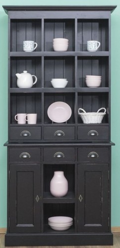 Casa Padrino Landhausstil Schrank Antik Schwarz 97 x 40 x H. 210 cm - Massivholz Regalschrank mit 2 T�ren und 6 Schubladen - M�bel im Landhausstil