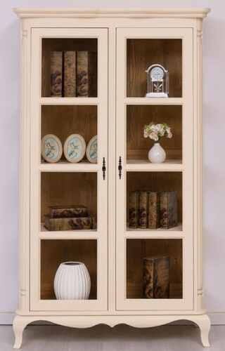 Casa Padrino Landhausstil Vitrine Creme / Braun 112 x 49 x H. 190 cm - Massivholz Schrank mit 2 Glast�ren - Massivholz M�bel - Landhausstil M�bel - Landhausstil Einrichtung