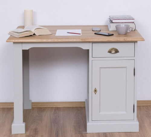 Casa Padrino Landhausstil Schreibtisch Grau / Naturfarben 110 x 70 x H. 78 cm - Massivholz Sekret�r im Landhausstil - B�ro M�bel - Massivholz M�bel - Landhausstil M�bel