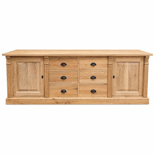 Casa Padrino Landhausstil Massivholz Sideboard mit 2 T�ren und 6 Schubladen Naturfarben 219 cm - Massivholz M�bel - Landhausstil M�bel