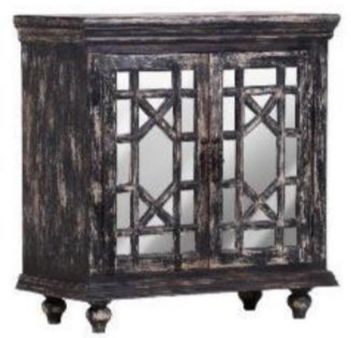 Casa Padrino Landhausstil Schrank Vintage Schwarz 90 x 43 x H. 100 cm - Massivholz Schrank mit 2 verspiegelten T�ren - Landhausstil M�bel