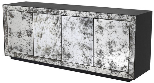 Casa Padrino Luxus Sideboard Anthrazitgrau / Antikes Spiegelglas 200 x 49,5 x H. 79 cm - Massivholz Schrank mit 4 verspiegelten T�ren - Luxus Qualit�t