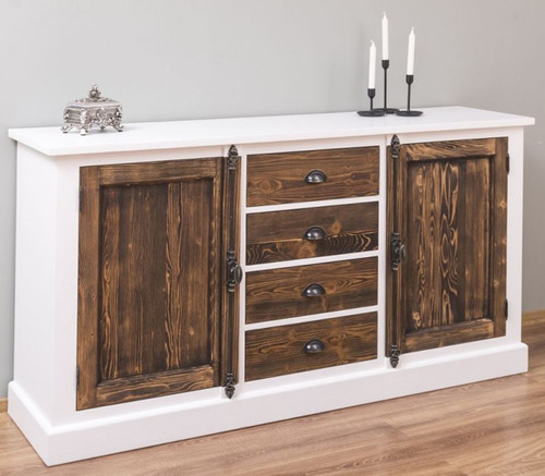 Casa Padrino Landhausstil Sideboard Wei� / Dunkelbraun 180 x 48 x H. 93 cm - Massivholz Schrank mit 2 T�ren und 4 Schubladen - M�bel im Landhausstil
