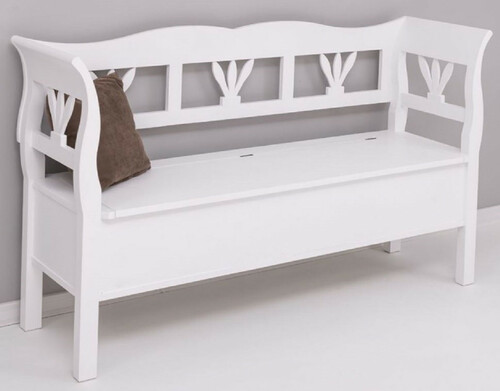 Casa Padrino Landhausstil Sitzbank Wei� 163 x 48 x H. 92 cm - Massivholz Bank mit Stauraum - Massivholz M�bel - Landhausstil M�bel - Landhausstil Einrichtung