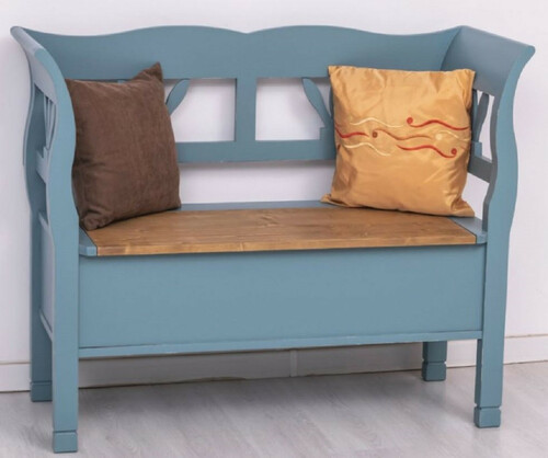Casa Padrino Landhausstil Sitzbank Hellblau / Braun 117 x 48 x H. 92 cm - Massivholz Bank mit Stauraum - Massivholz M�bel - Landhausstil M�bel - Landhausstil Einrichtung