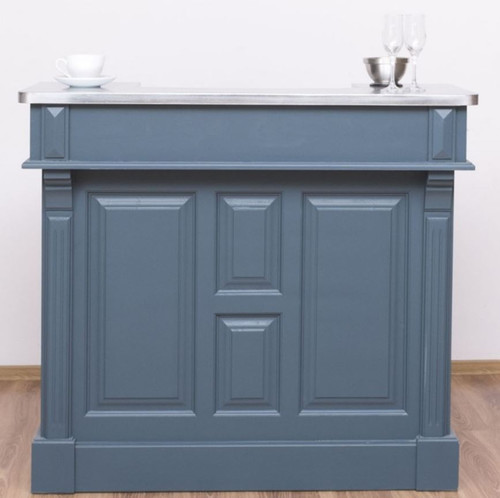 Casa Padrino Landhausstil Theke Blau / Silber 120 x 65 x H. 107 cm - Massivholz Thekentisch mit verzinkter Tischplatte - Barm�bel im Landhausstil
