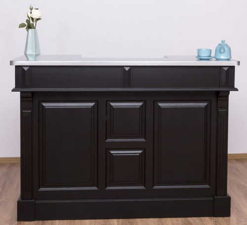 Casa Padrino Landhausstil Theke Schwarz / Silber 160 x 65 x H. 107 cm - Massivholz Thekentisch mit verzinkter Tischplatte - Barm�bel im Landhausstil