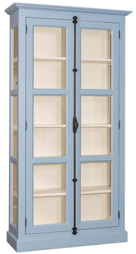 Casa Padrino Landhausstil Vitrine Hellblau / Cremefarben 109 x 40 x H. 210 cm - Massivholz Schrank mit 2 Glast�ren - Vitrinenschrank - Landhausstil M�bel