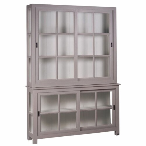 Casa Padrino Landhausstil Vitrine mit 4 Schiebet�ren Grau / Hellgrau 150 x 40 x H. 220 cm