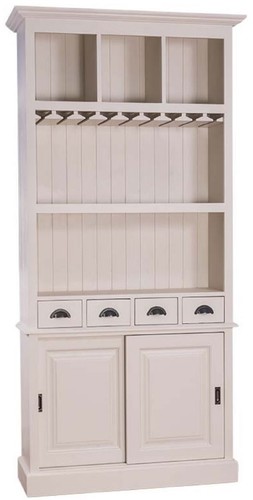 Casa Padrino Landhausstil Weinschrank mit 2 Schiebet�ren und 4 Schubladen Hellgrau 103 x 36 x H. 210 cm - Massivholz Barschrank - Landhausstil Barm�bel
