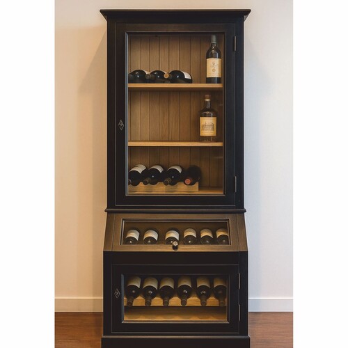 Casa Padrino Landhausstil Weinschrank Schwarz / Naturfarben 60 cm - Landhausstil Bar M�bel