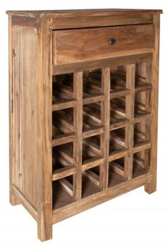 Casa Padrino Landhausstil Weinschrank mit Schublade und Weinflaschen Regal Naturfarben 56 x 31 x H. 81 cm - Barschrank aus recyceltem Massivholz - Bar M�bel - Landhausstil M�bel