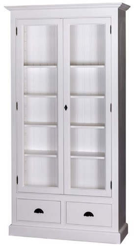 Casa Padrino Landhausstil Wohnzimmer Vitrinenschrank Wei� 109 x 39 x H. 210 cm - Wohnzimmerschrank mit 2 Glast�ren und 2 Schubladen
