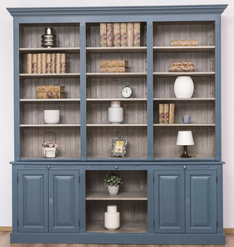 Casa Padrino Landhausstil Wohnzimmerschrank Blau / Grau 229 x 51 x H. 244 cm - Massivholz Schrank - B�cherschrank - Regalschrank - Landhausstil M�bel