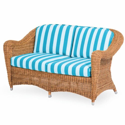 Casa Padrino Luxus Rattan 2er Sofa Honigfarben / Wei� / Blau 140 cm - Rattan M�bel